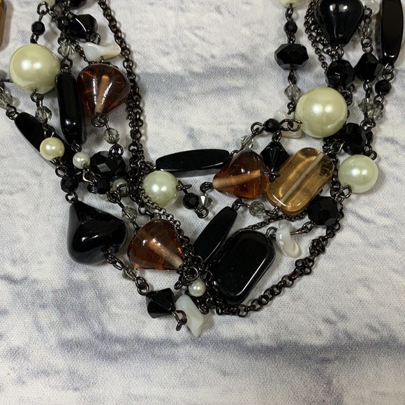 Lia Sophia Layered Beaded Necklace Brown black Pearl New NWT - Picture 2 of 11